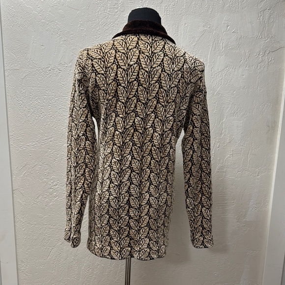 Vintage 90s Dia wool leaf print chunky cardigan sweater size Large - Picture 3 of 16